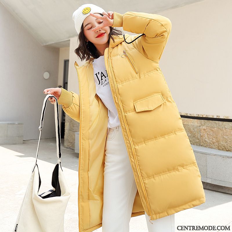 Veste En Coton Femme Tendance Longue Vêtements Matelassé Matelassée Baggy Épaissir Jaune