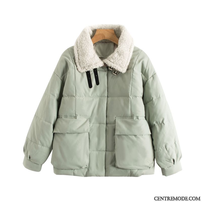 Veste En Coton Femme Vêtements D'hiver L'automne Vêtements Matelassé Manteau Court Baggy Vert Clair