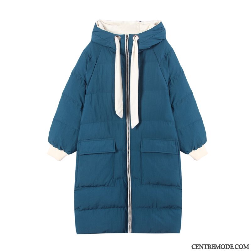 Veste En Coton Femme Vêtements Matelassé Capuche Style Chaud Bleu