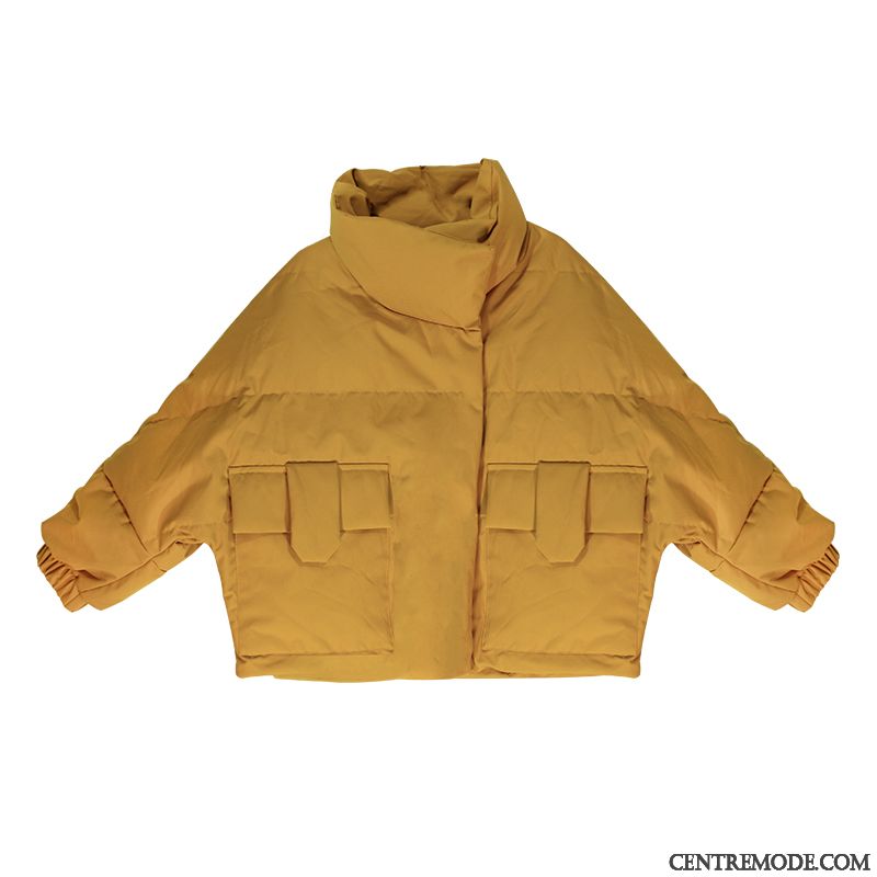 Veste En Coton Femme Épaissir Gros Hiver Vêtements Matelassé Poche Court Jaune