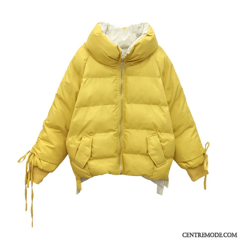 Veste En Coton Femme Étudiant Matelassée Court Manteau Hiver Tendance Jaune