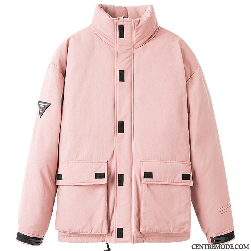 Veste En Coton Homme Épaissir Court Cargo Beau Matelassée Baggy Rose