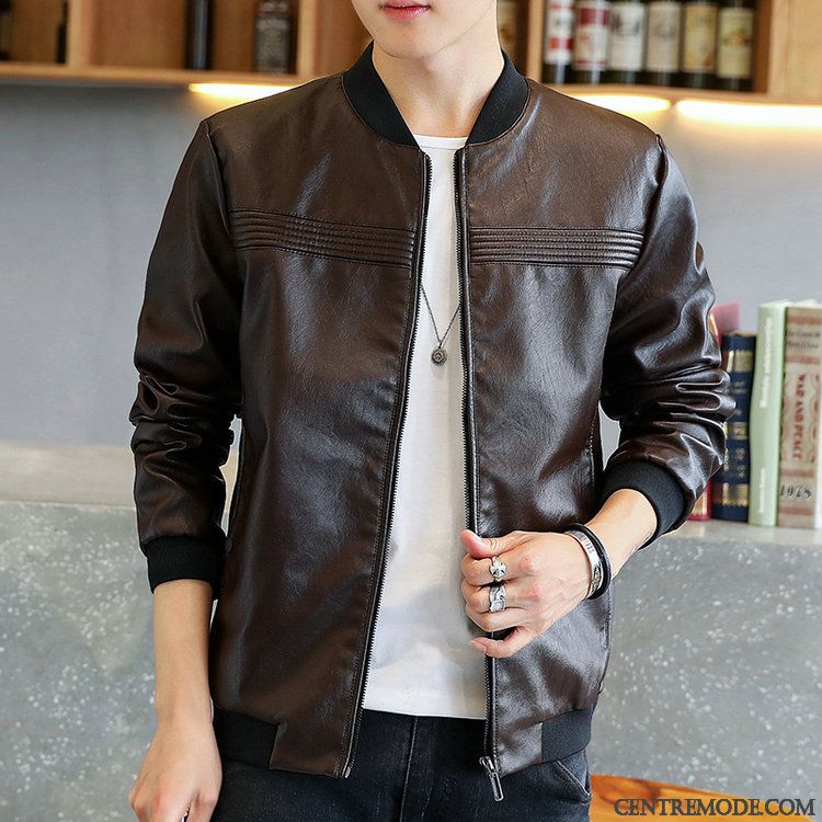 Veste En Cuir Mode Homme Seagreen Kaki, Veste Cuir Agneau Homme