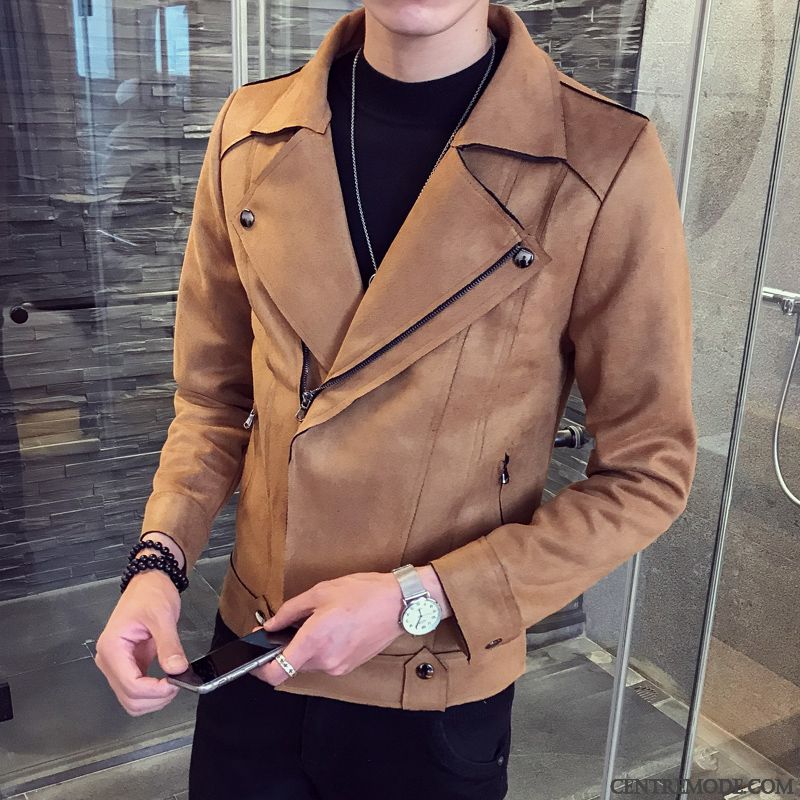 Veste Jean Manche Cuir Homme Pas Cher Soldes, Veste Homme Stylé Beige Sable Bordeaux