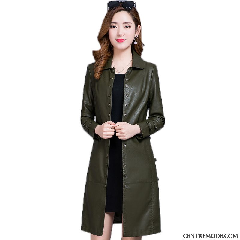 Vestes En Cuir Femme Baggy L'automne Manteau Mince Veste En Cuir Grande Taille Vert