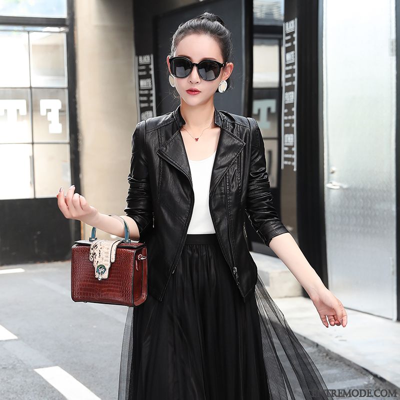 Vestes En Cuir Femme Confortable Élégant Mode Personnalité Fermeture Éclair Veste En Cuir Noir