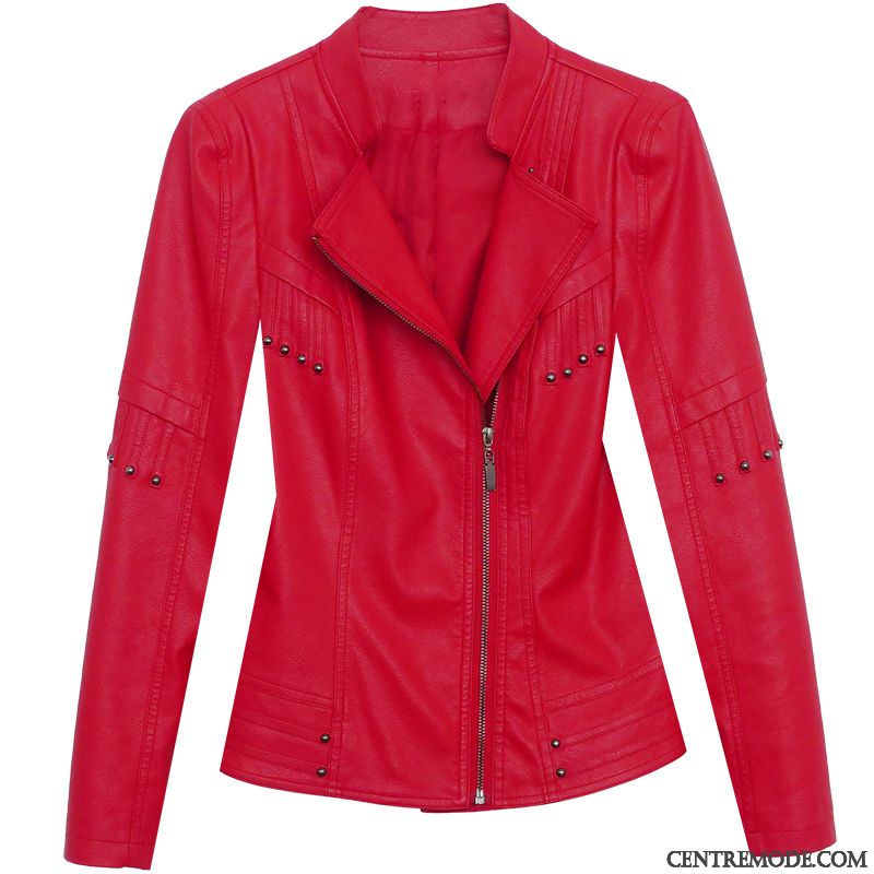 Vestes En Cuir Femme Court Tendance Manteau L'automne Locomotive Une Veste Rouge