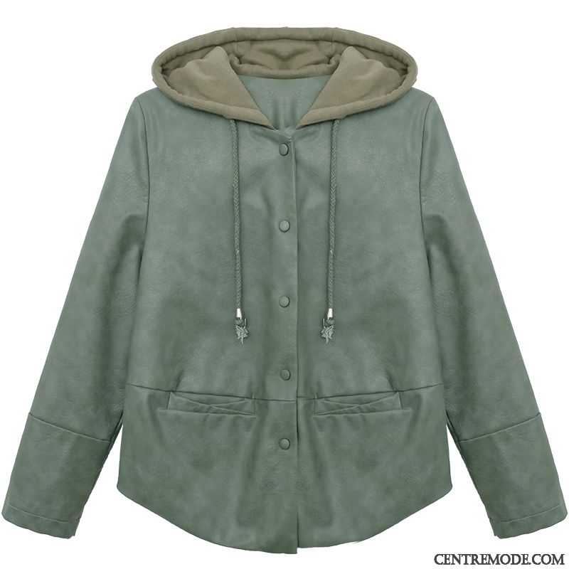 Vestes En Cuir Femme Court Veste En Cuir Étudiant Slim Mode Manteau Vert