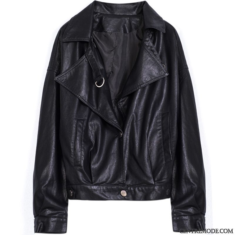 Vestes En Cuir Femme Courte Tendance Tempérament L'automne Manteau Vêtements Moto Noir