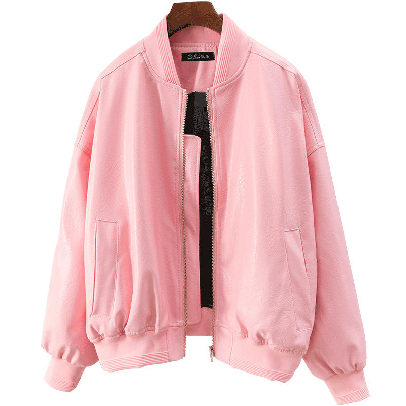 Vestes En Cuir Femme Lettre Manteau Vêtements De Baseball Broderie Baggy Tendance Rose