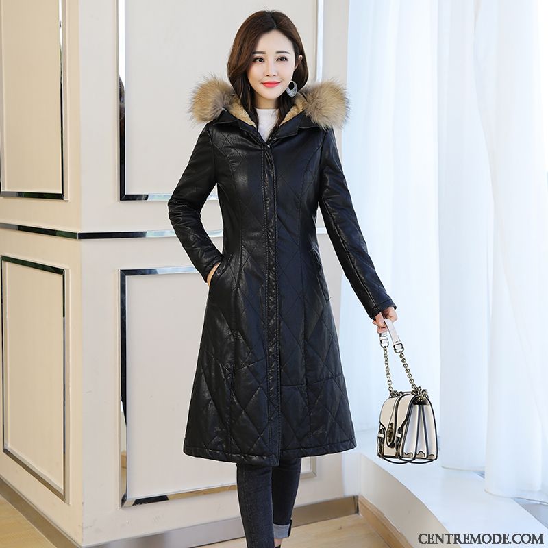 Vestes En Cuir Femme Longue Mode Épaissir Vêtements Matelassé Veste En Coton Veste En Cuir Noir