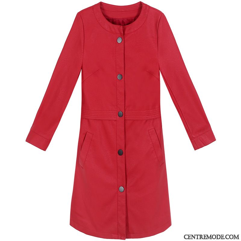 Vestes En Cuir Femme Longue Tempérament Veste En Cuir Slim Manteau Printemps Rouge