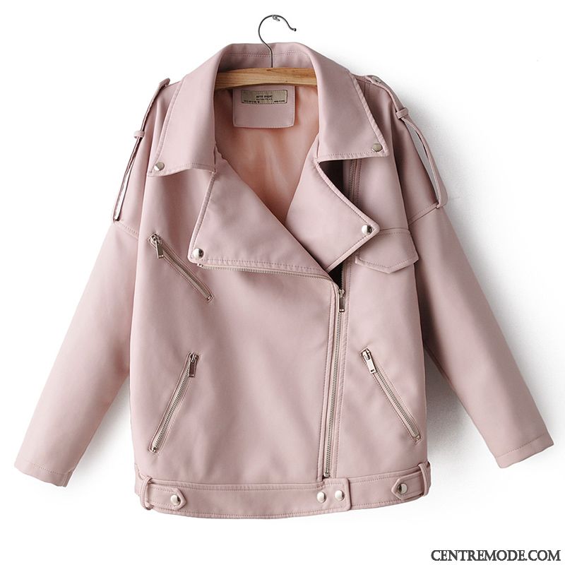 Vestes En Cuir Femme Manteau Baggy Court Veste En Cuir Pu L'automne Rose