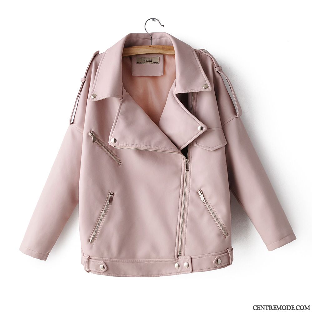 Vestes En Cuir Femme Manteau Mode Slim Mince L'automne Vêtements Moto Rose