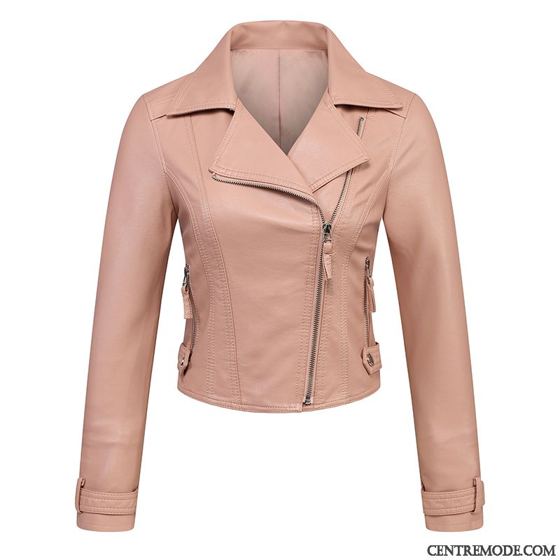 Vestes En Cuir Femme Manteau Veste En Cuir Slim L'automne Printemps Vêtements Moto Rose