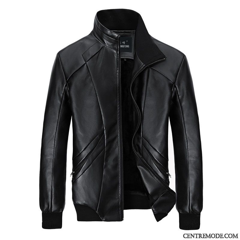 Vestes En Cuir Homme Hiver Épaissir Beau Veste En Cuir Jeunesse Manteau Noir