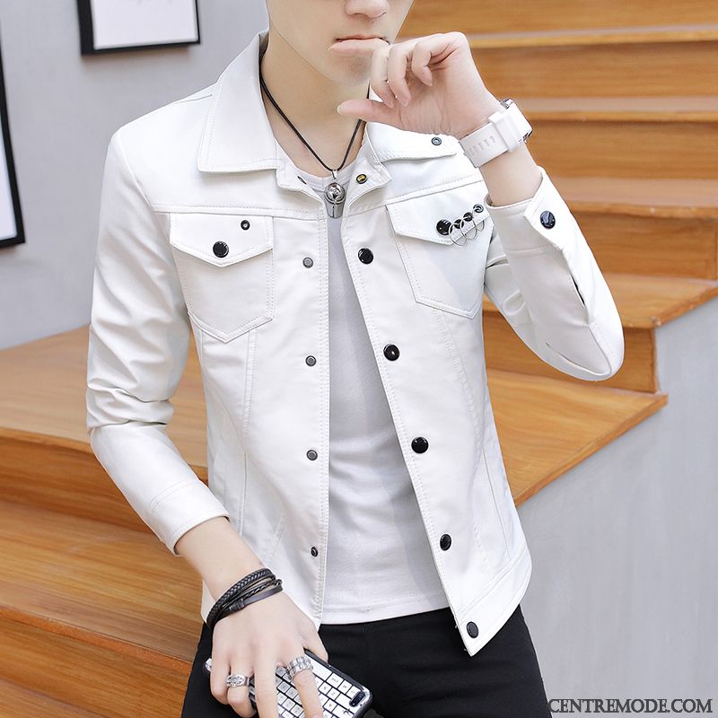 Vestes En Cuir Homme Une Veste Slim Beau Manteau Tendance Veste En Cuir Blanc
