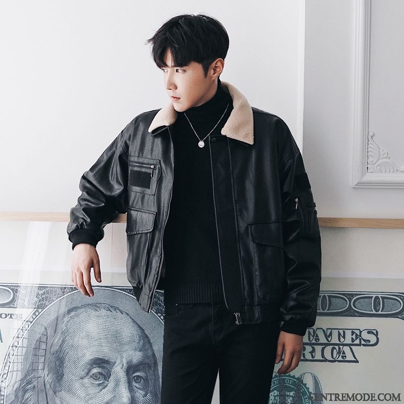 Vestes En Cuir Homme Vêtements Moto Manteau Veste En Cuir Tendance Chauds Épaissir Noir