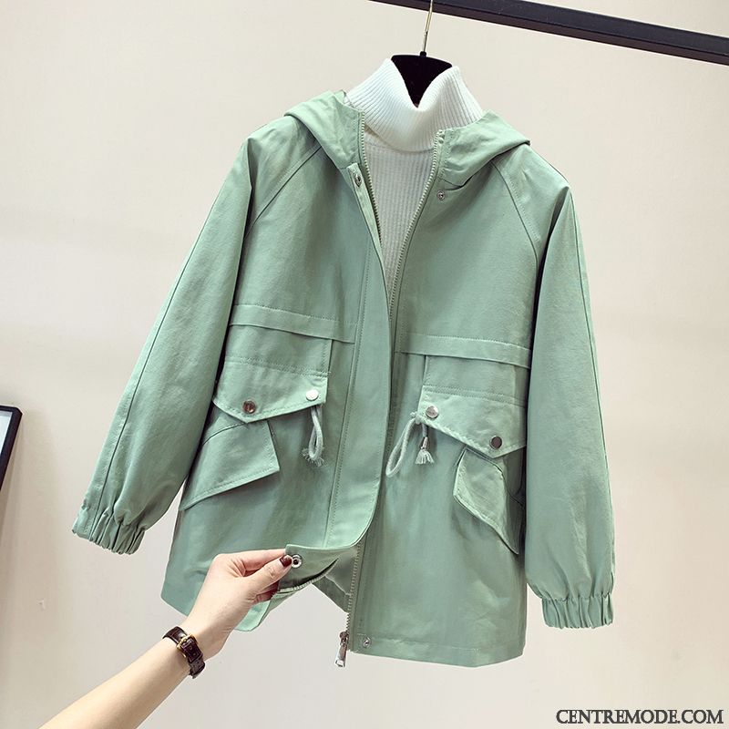 Vestes Femme Baggy Manteau L'automne Capuche Décontractée Une Veste Vert