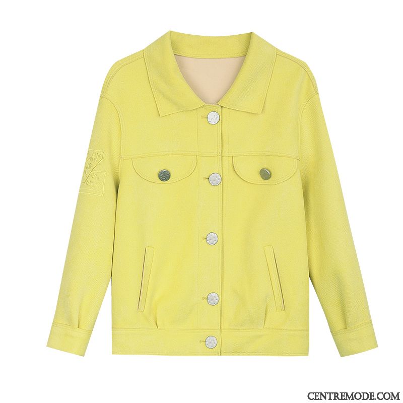 Vestes Femme Décontractée Slim Étudiant Manteau Une Veste Blouson Pure Jaune