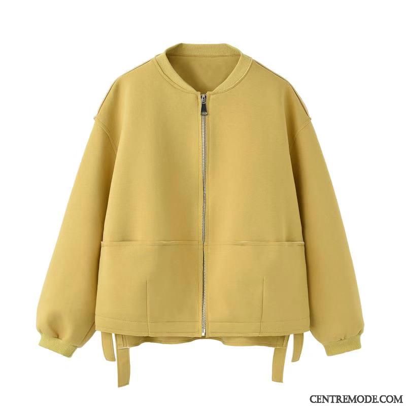 Vestes Femme Décontractée Étudiant Courte Baggy Simple Printemps Jaune