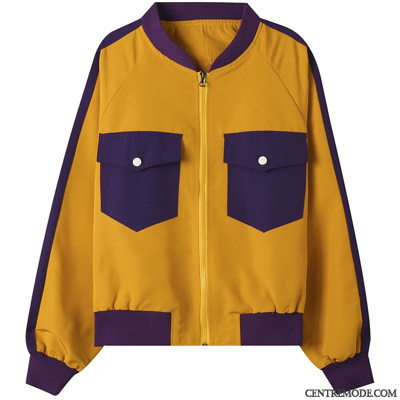 Vestes Femme L'automne Vêtements De Baseball Manteau Baggy Une Veste Printemps Jaune