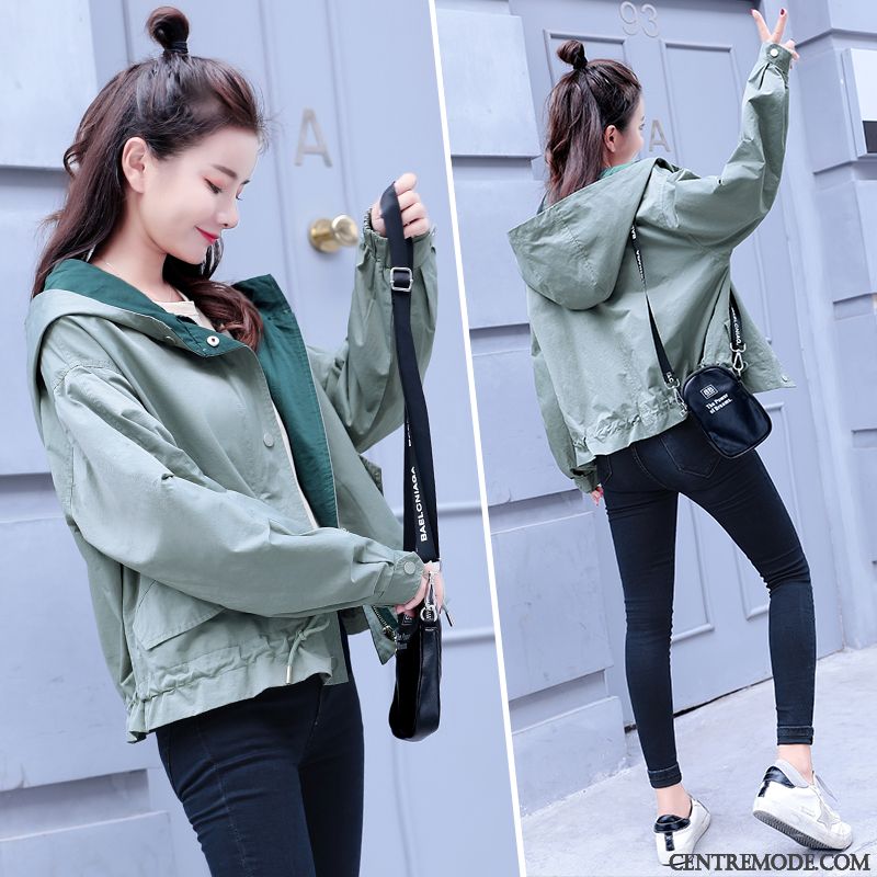 Vestes Femme Manteau Capuche Une Veste Décontractée Tendance Étudiant Vert Clair