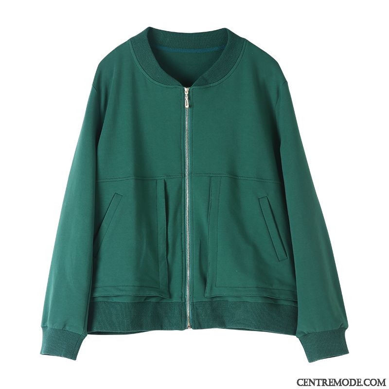 Vestes Femme Manteau L'automne Une Veste Coton Bio Courte Décontractée Vert Foncé