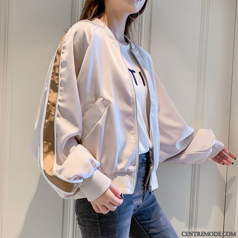 Vestes Femme Vêtements De Baseball L'automne Légère Rétro Baggy Manteau Blanc