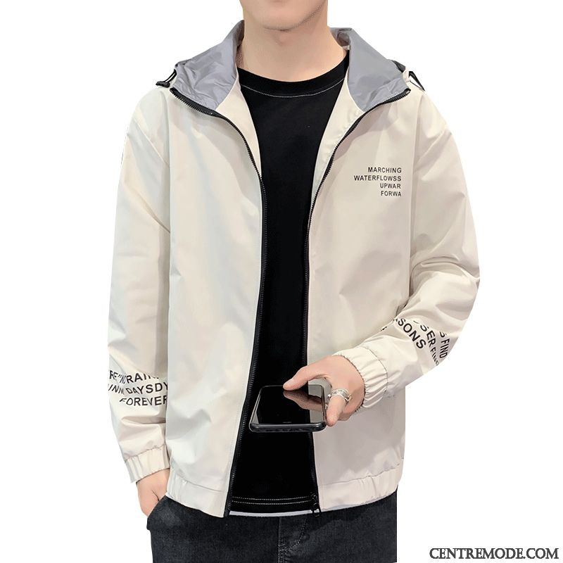 Vestes Homme Cargo Une Veste Étudiant Décontractée Manteau Marque De Tendance Blanc