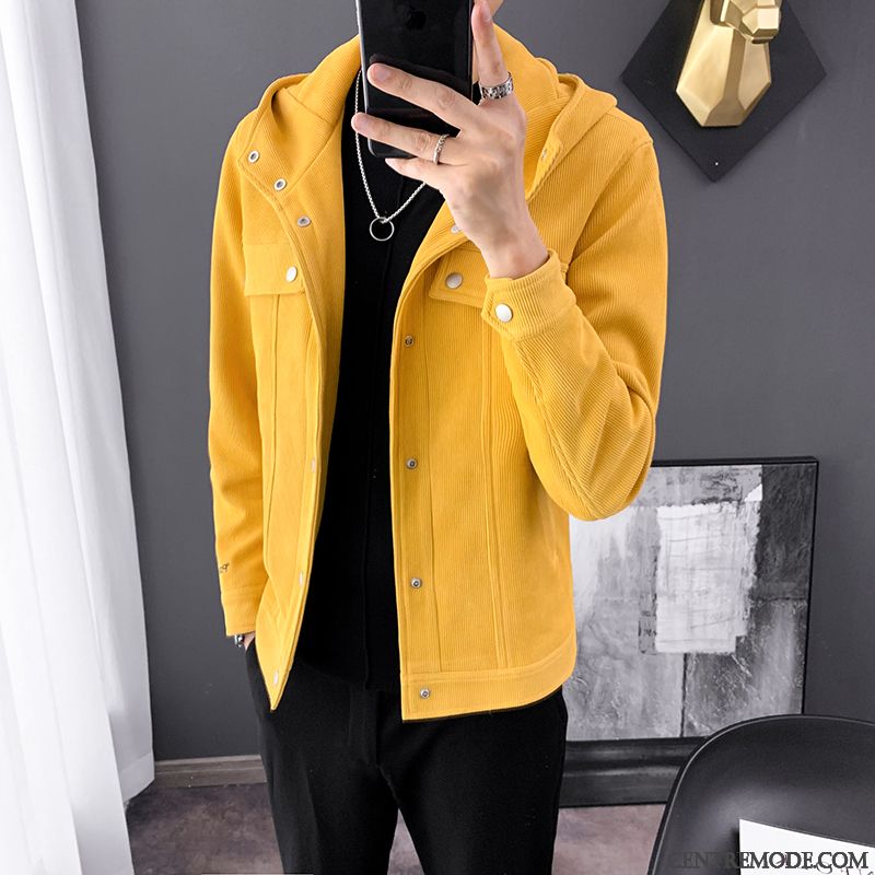 Vestes Homme Manteau Une Veste Capuche Tendance Printemps Velours Côtelé Jaune