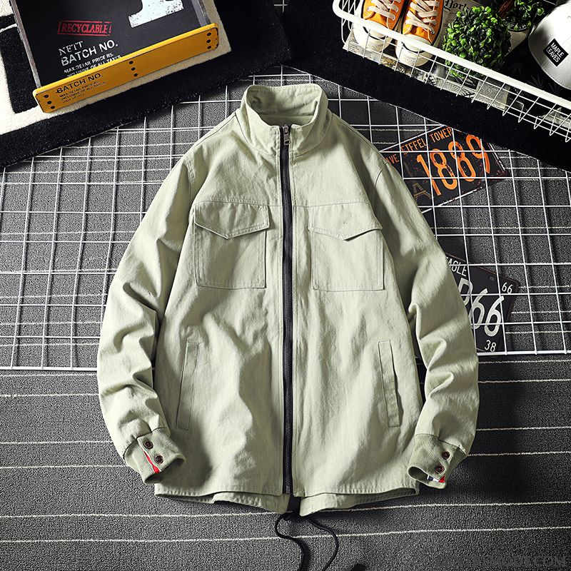 Vestes Homme Marque De Tendance Cargo Manteau Une Veste Printemps L'automne Pure Vert Clair