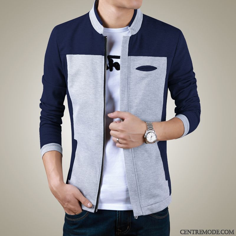 Vestes Homme Slim L'automne Manteau Tendance Beau Printemps Bleu