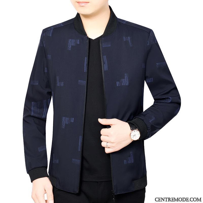 Vestes Homme Âge Moyen L'automne Manteau De Travail Légère Blouson Bleu