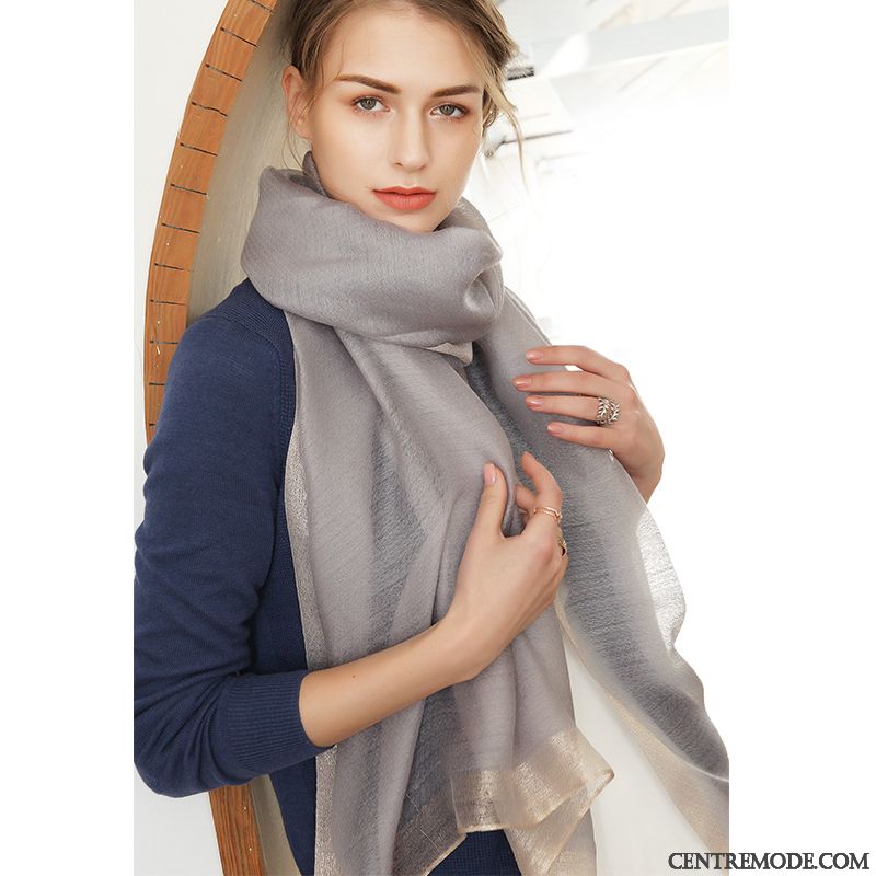 Écharpe Femme L'automne La Laine Soie Mulberry Longue Section All-match Printemps Rouge Gris