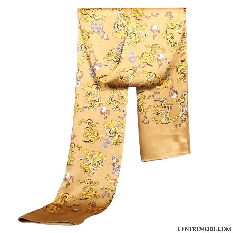 Écharpe Homme L'automne Soie Été Dragon Tendance Couche Double Jaune